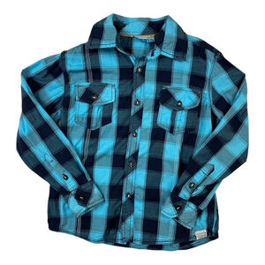 Burnside Shirt Boys Small Blue Plaid Long Sleeve Button Up Western Evolution